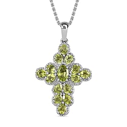 Hebei Peridot Cross Pendant with Chain (Size 20) in Platinum Overlay Sterling Silver 2.44 Ct