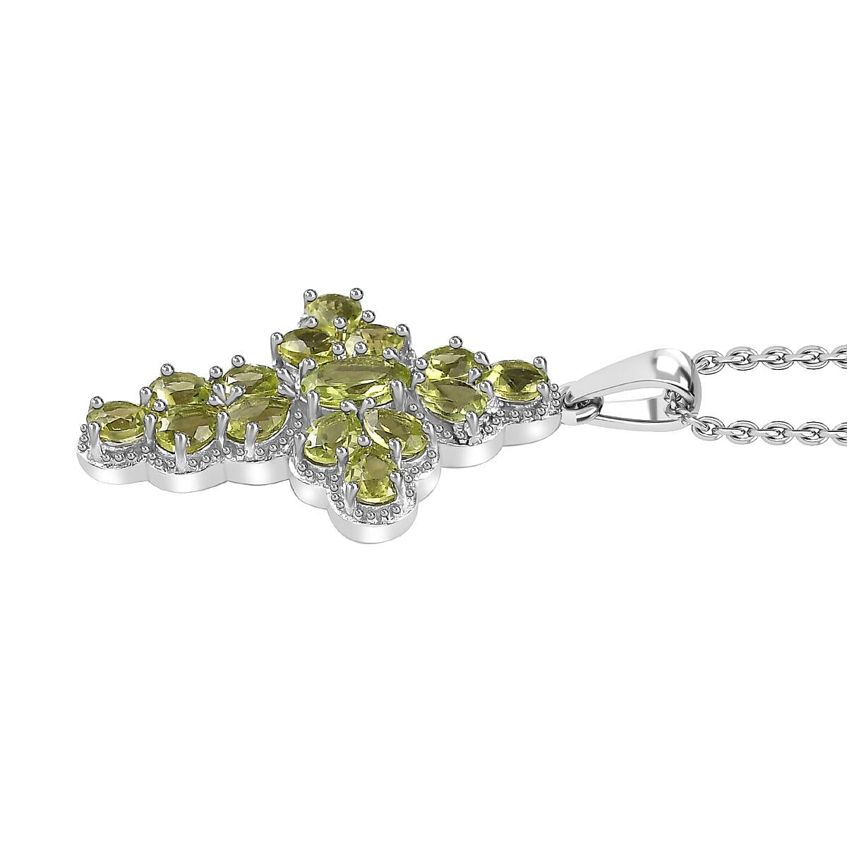 Hebei Peridot Platinum Overlay Sterling Silver Cluster Pendant with Stainless Steel Chain (Size 20) in 2.44 Ct