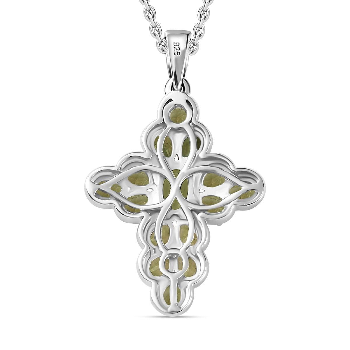 Hebei Peridot Platinum Overlay Sterling Silver Cluster Pendant with Stainless Steel Chain (Size 20) in 2.44 Ct