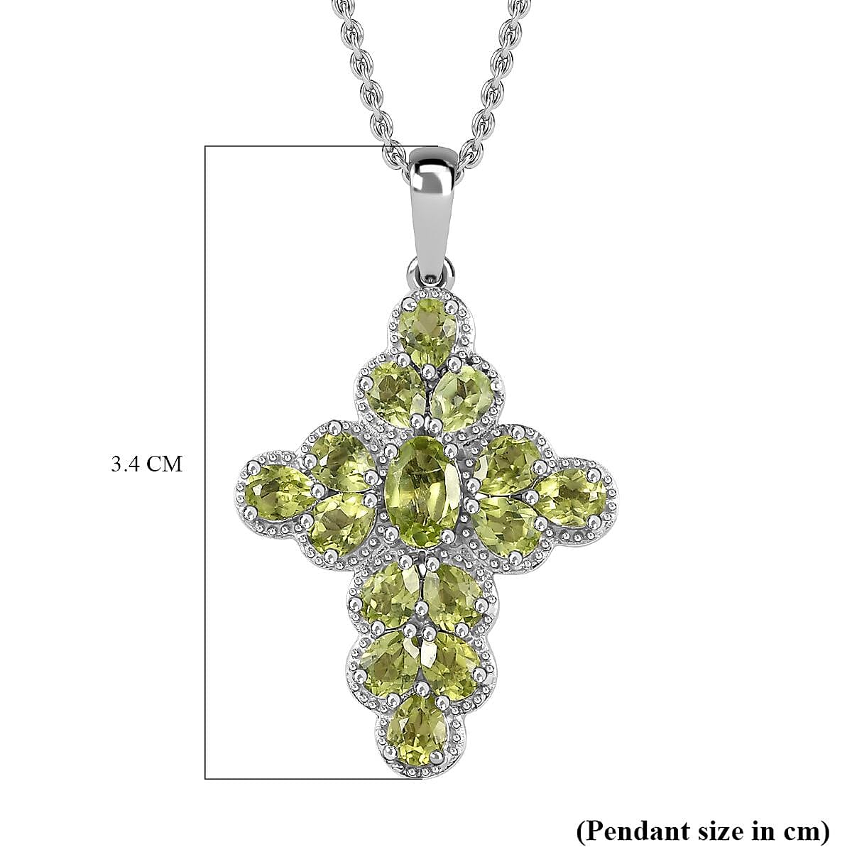 Hebei Peridot Platinum Overlay Sterling Silver Cluster Pendant with Stainless Steel Chain (Size 20) in 2.44 Ct