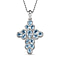 Skyblue Topaz Cross Pendant with Chain (Size 20) in Platinum Overlay Sterling Silver 3.01 Ct, Silver Wt. 5.93 Gms