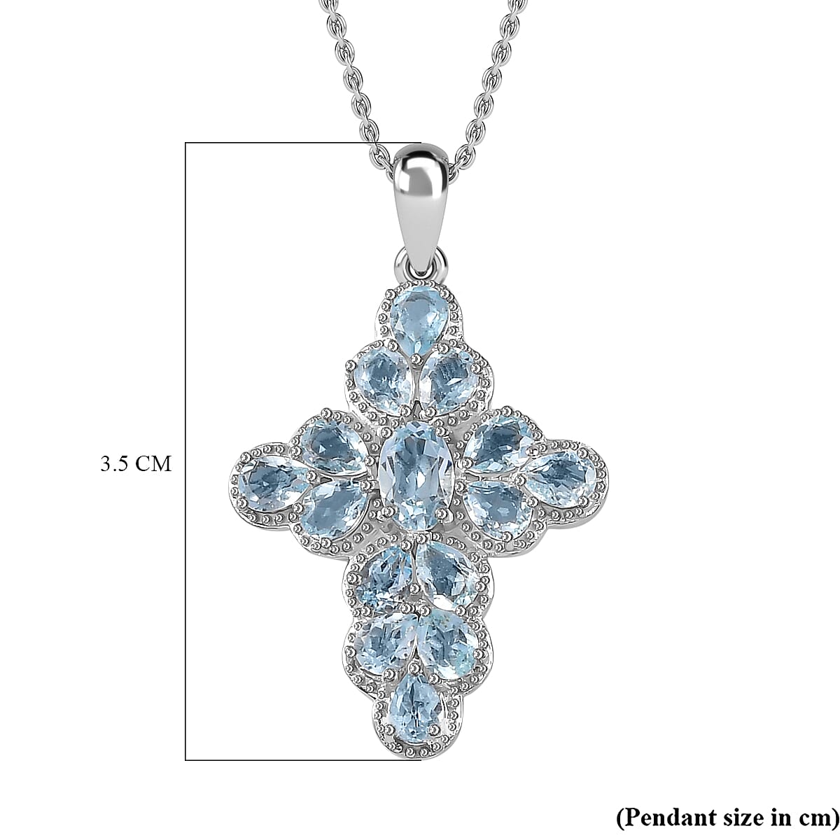 Skyblue Topaz Cross Pendant with Chain (Size 20) in Platinum Overlay Sterling Silver 3.01 Ct, Silver Wt. 5.93 Gms