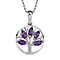 Amethyst Tree of Life Platinum Overlay Sterling Silver Pendant with Stainless Steel Chain (Size 20)