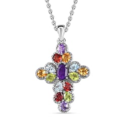 Hebei Peridot Cross Pendant with Chain (Size 20) in Platinum Overlay Sterling Silver 2.44 Ct