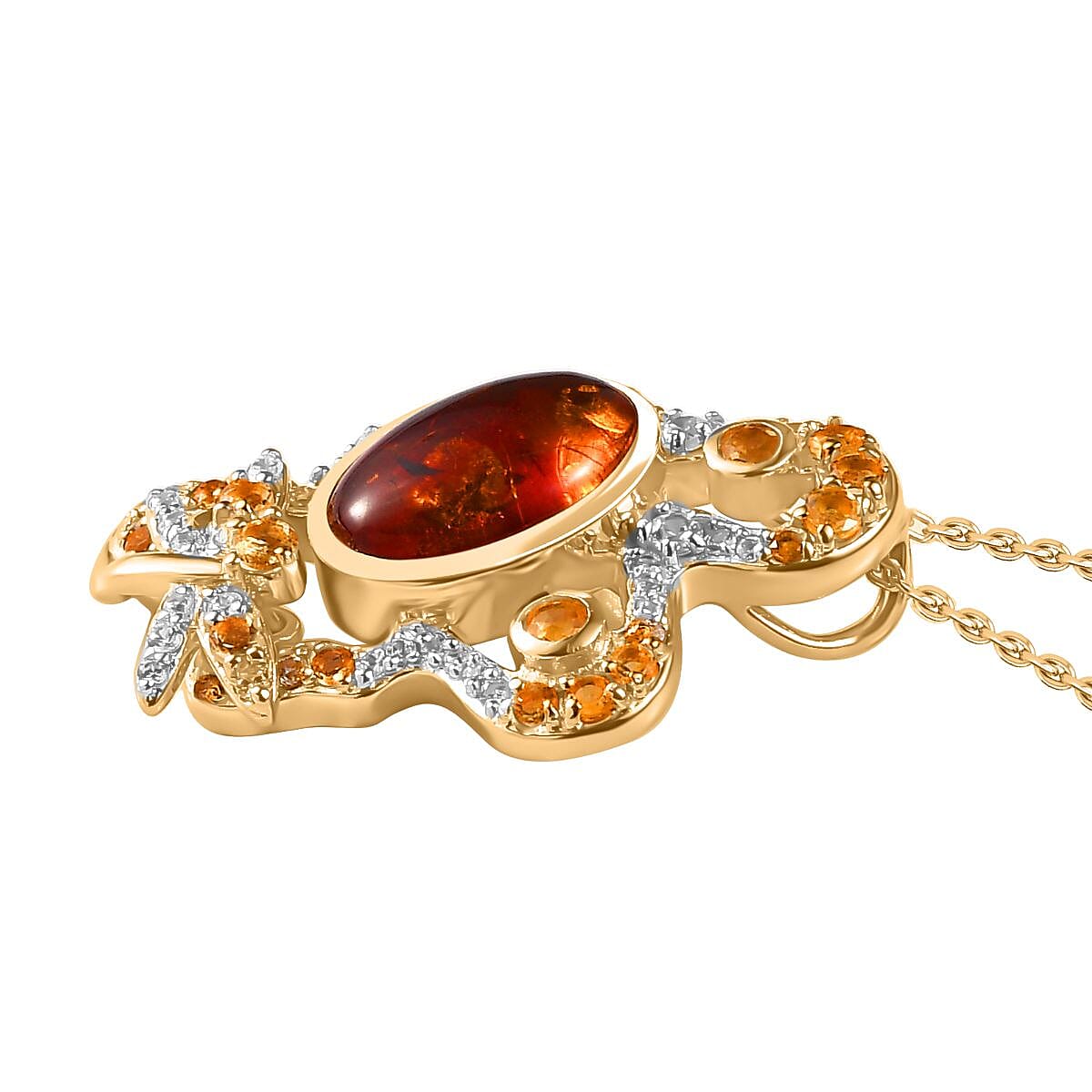 GP Italian Garden Collection - Amber, Citrine & Natural Zircon Pendant with Chain (Size 20) in 18K Vermeil Yellow Gold Plated Sterling Silver 2.82 Ct, Silver Wt. 7.87 Gms