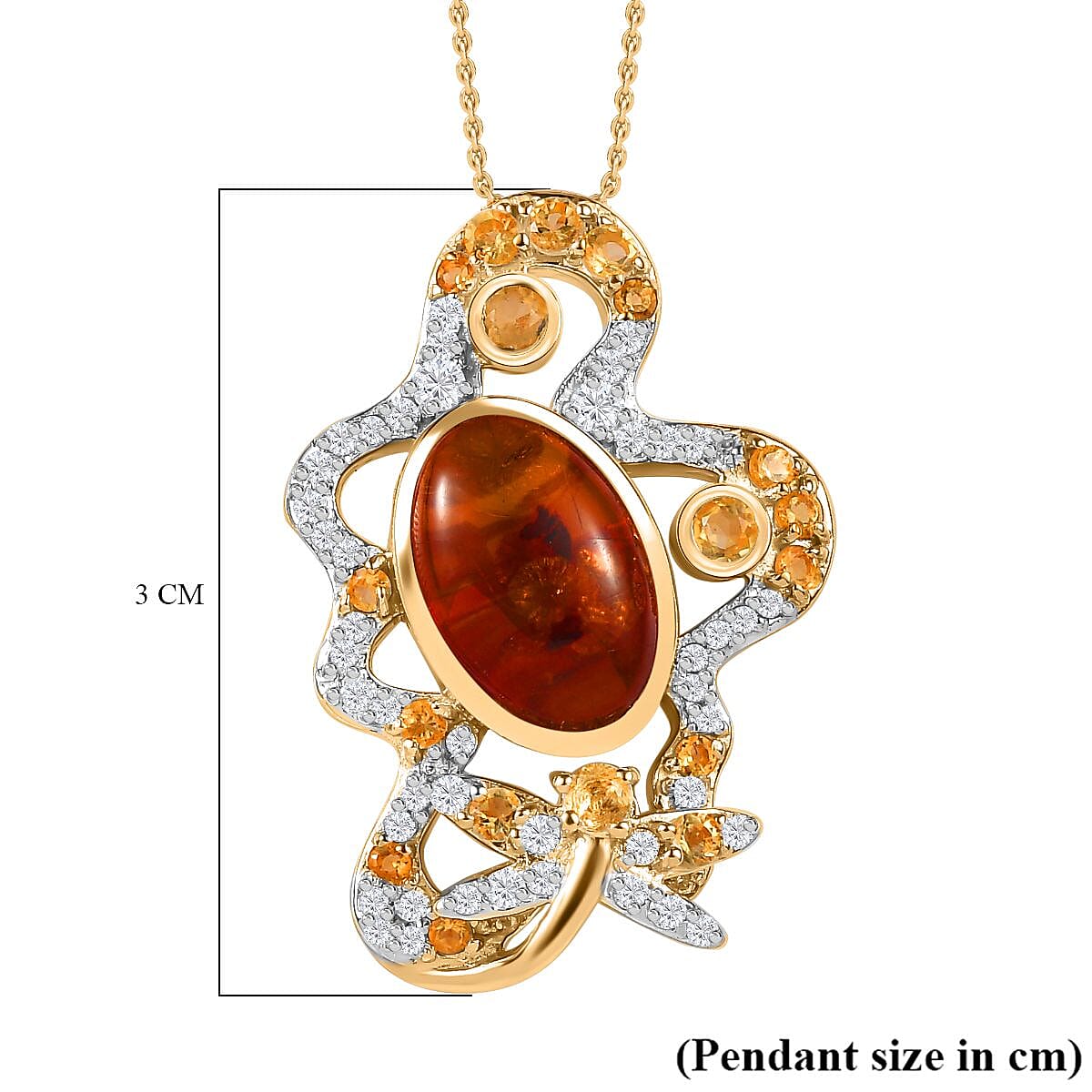 GP Italian Garden Collection - Amber, Citrine & Natural Zircon Pendant with Chain (Size 20) in 18K Vermeil Yellow Gold Plated Sterling Silver 2.82 Ct, Silver Wt. 7.87 Gms