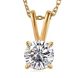 Moissanite GRA Certified Solitaire Pendant with Chain (Size 20) in 18K Vermeil YG Plated Sterling Silver 1.20 Ct.