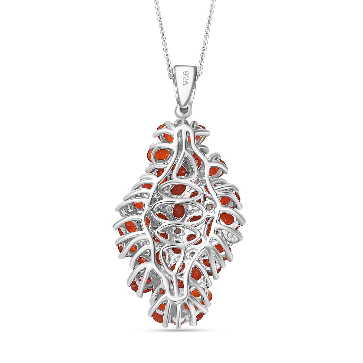 Salamanca Fire Opal & Natural Zircon Clsuter Floral Pendant with Chain (Size 20) in Platinum Overlay Sterling Silver  5.73 Ct.