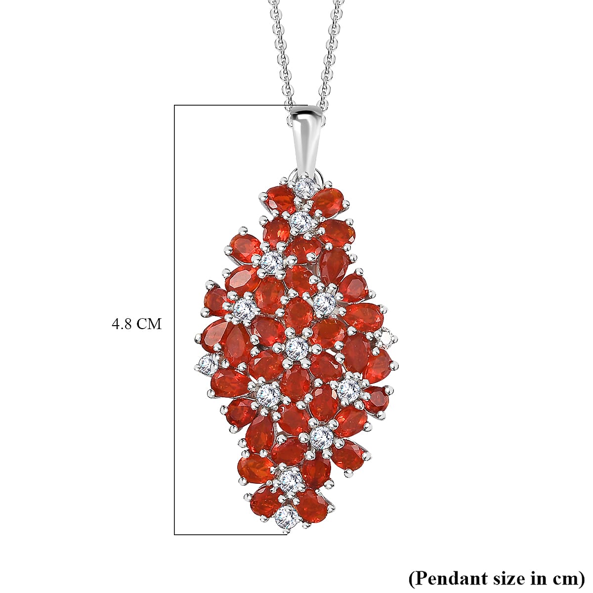 Salamanca Fire Opal & Natural Zircon Clsuter Floral Pendant with Chain (Size 20) in Platinum Overlay Sterling Silver  5.73 Ct.