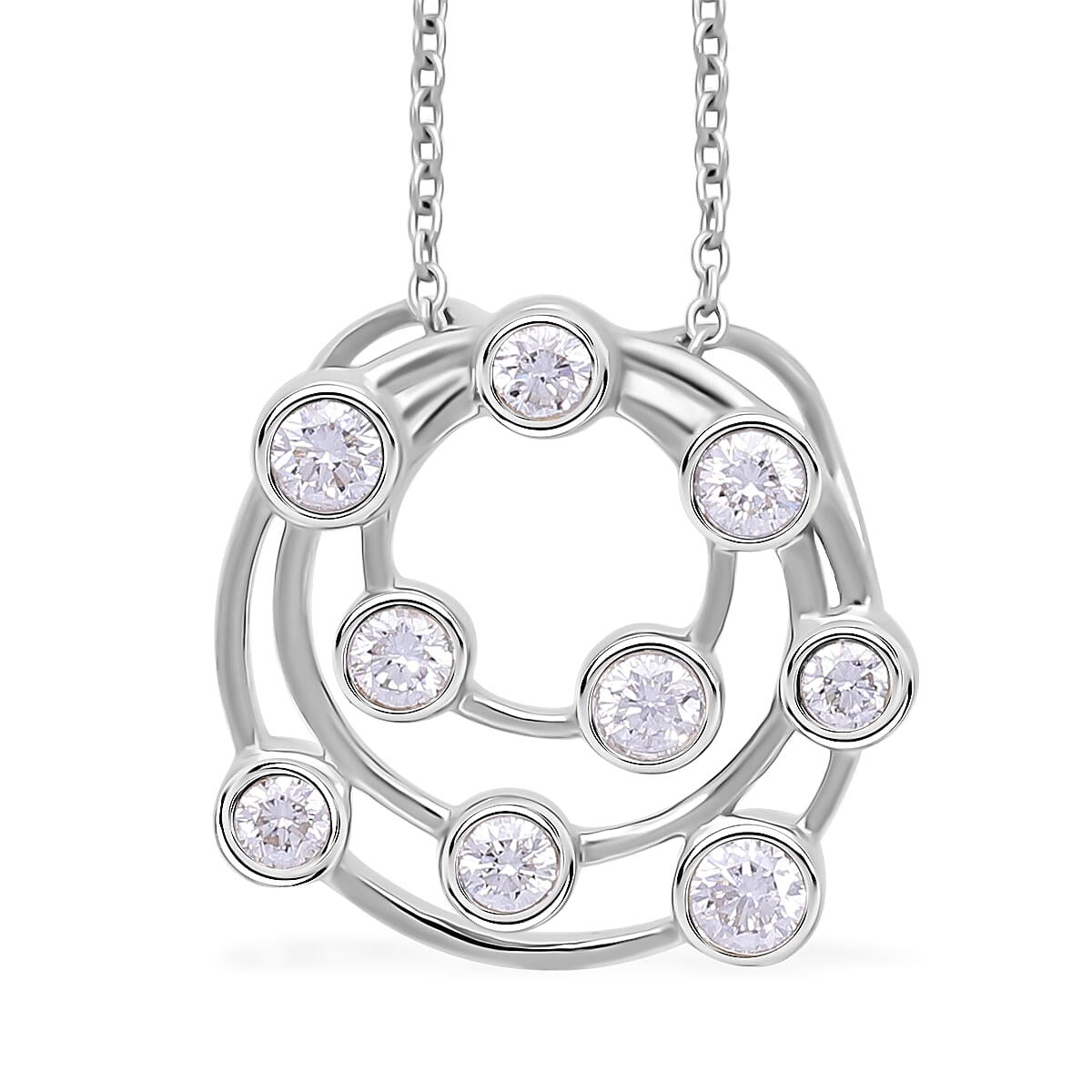 SI-G-H Lab Grown Diamond Bubble Pendant with Chain (Size 18) in Platinum Overlay Sterling Silver