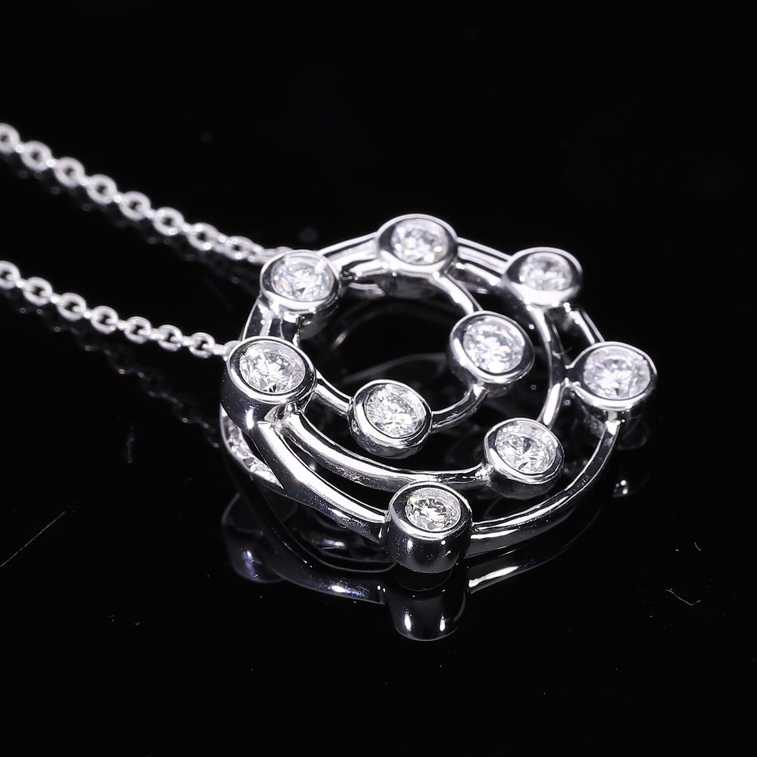 SI-G-H Lab Grown Diamond Bubble Pendant with Chain (Size 18) in Platinum Overlay Sterling Silver