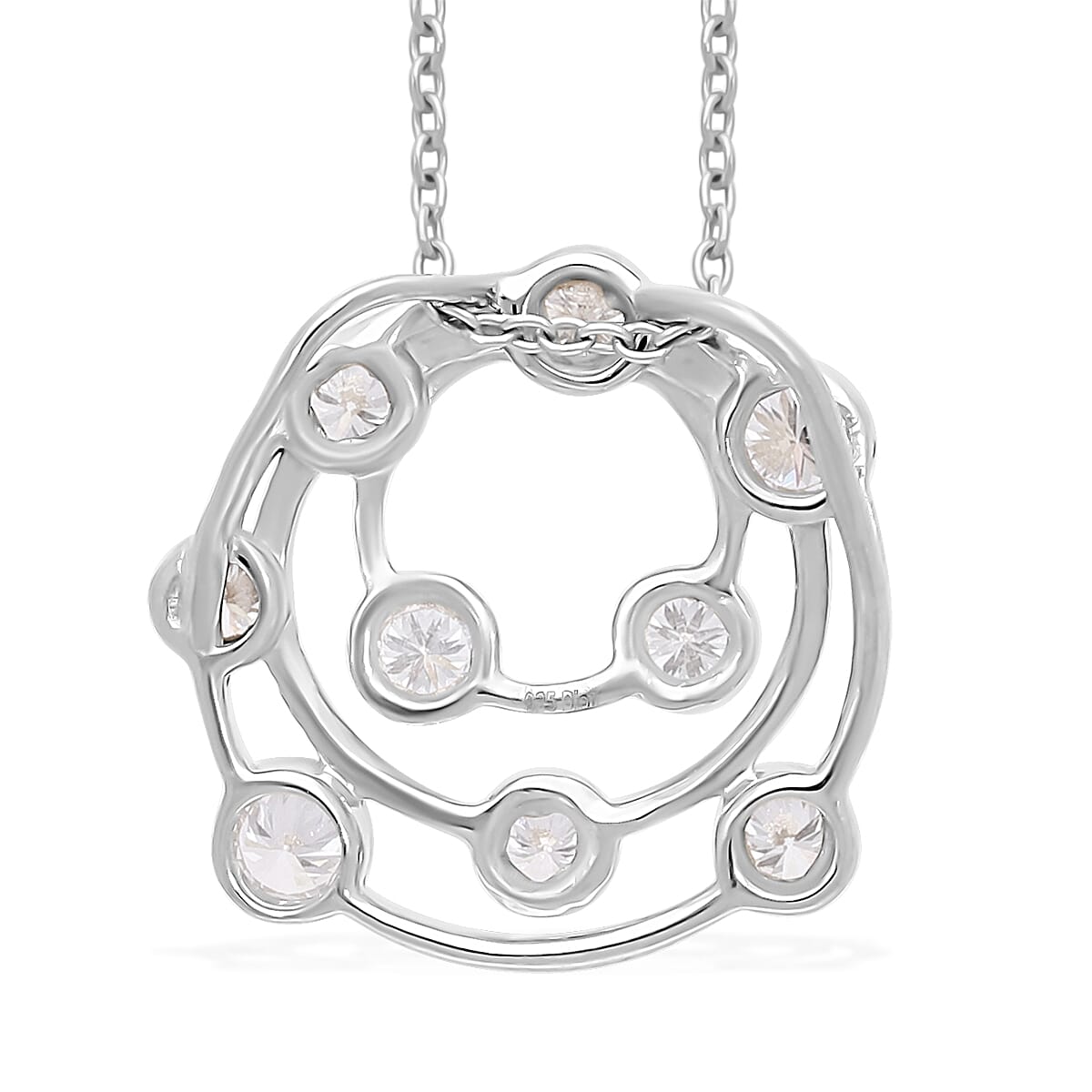 SI-G-H Lab Grown Diamond Bubble Pendant with Chain (Size 18) in Platinum Overlay Sterling Silver