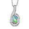 Ethiopian Welo Opal & Natural Zircon Dangle Pendant with Chain (Size 20) in Platinum Overlay Sterling Silver