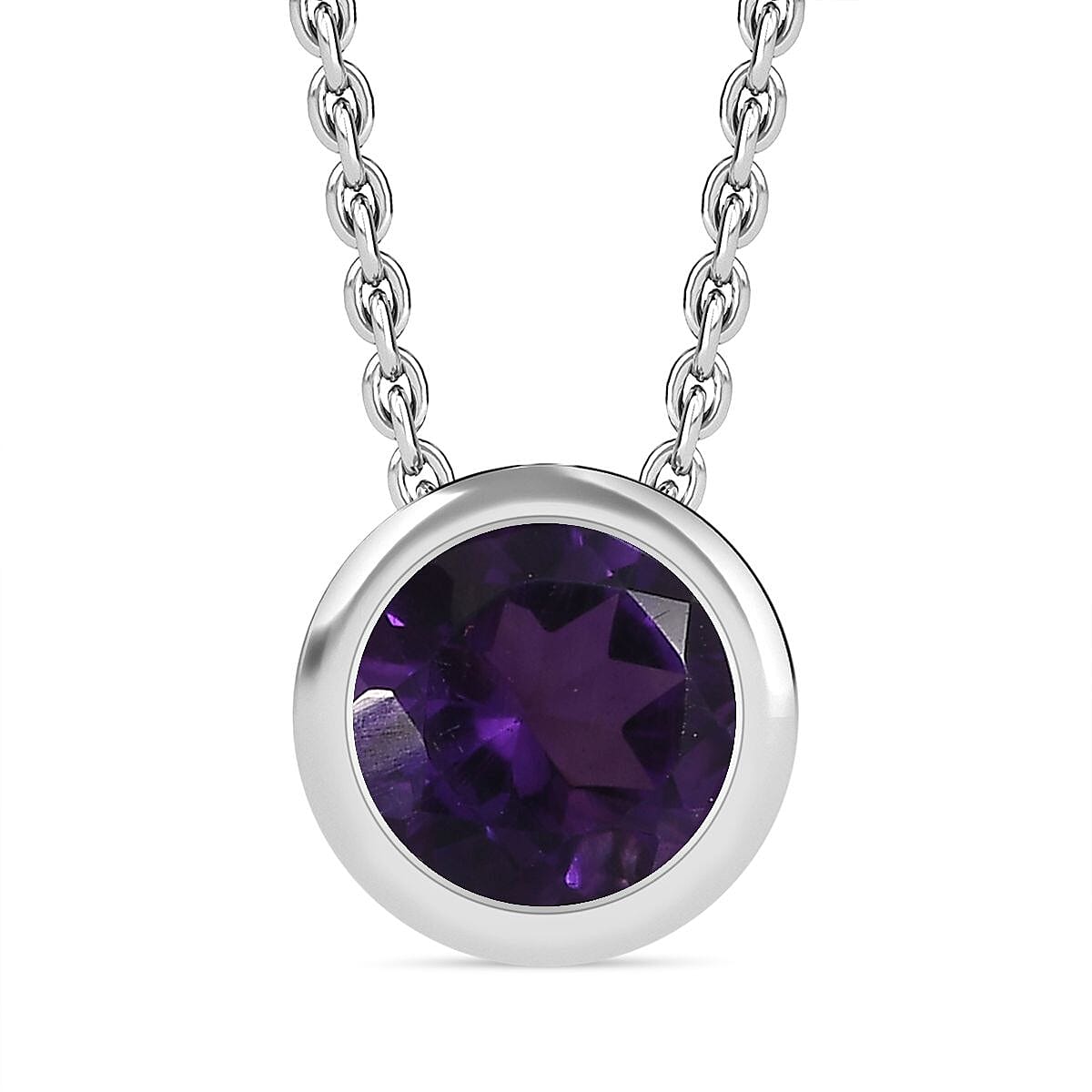  African Amethyst Pendant with Chain (Size 20) in Rhodium Overlay Sterling Silver 0.800 Ct.