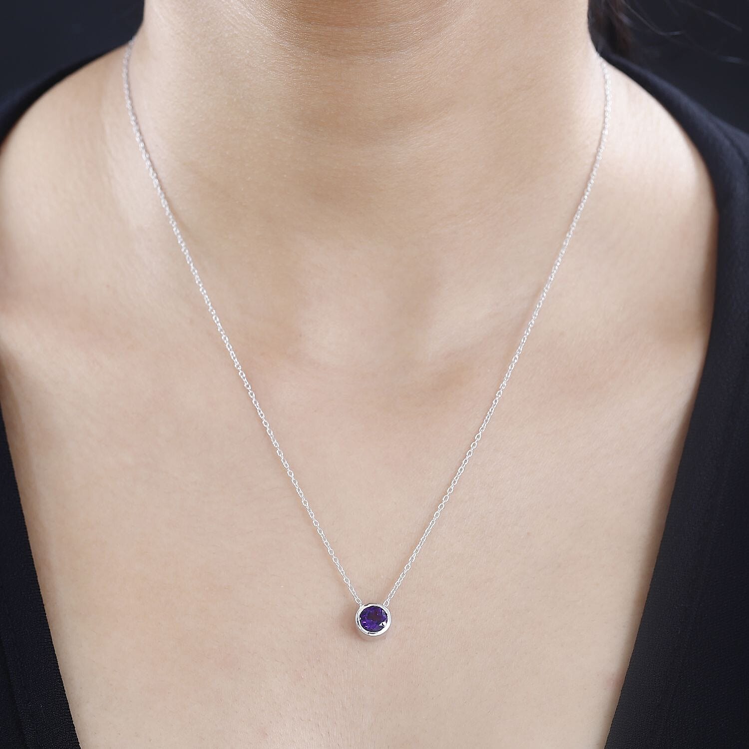  African Amethyst Pendant with Chain (Size 20) in Rhodium Overlay Sterling Silver 0.800 Ct.