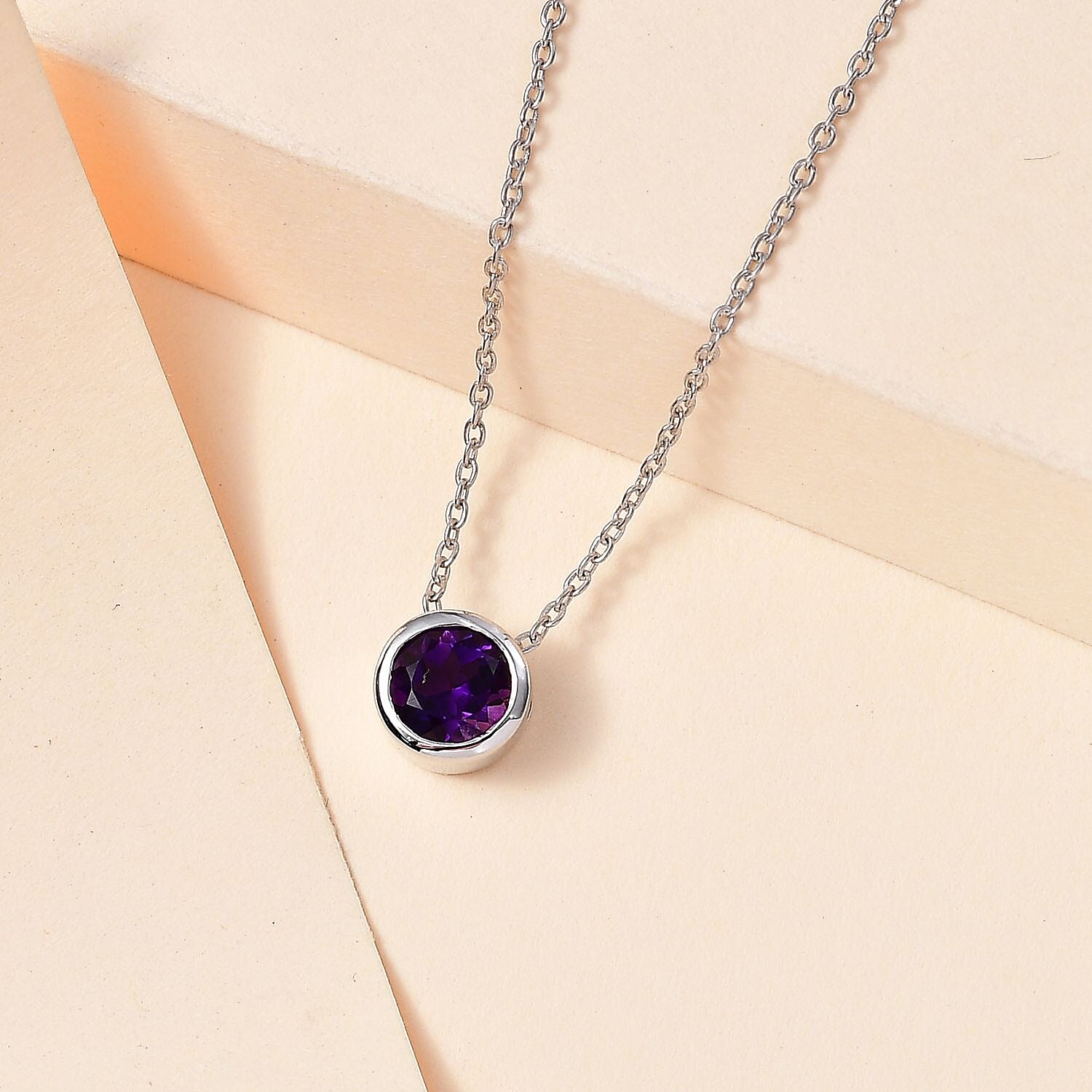  African Amethyst Pendant with Chain (Size 20) in Rhodium Overlay Sterling Silver 0.800 Ct.