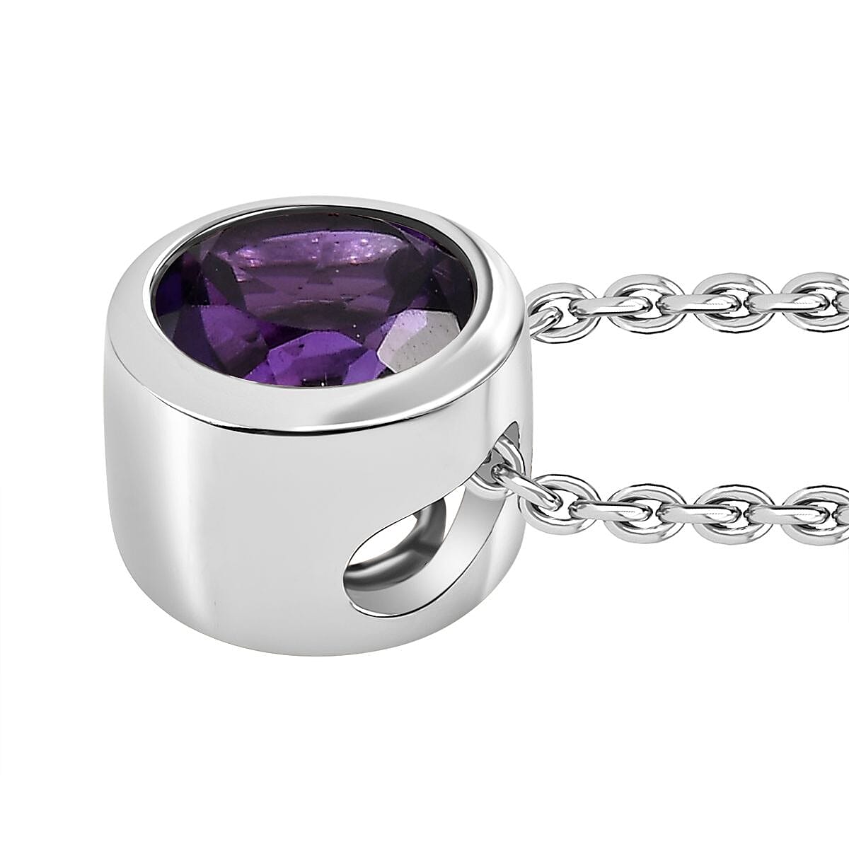  African Amethyst Pendant with Chain (Size 20) in Rhodium Overlay Sterling Silver 0.800 Ct.