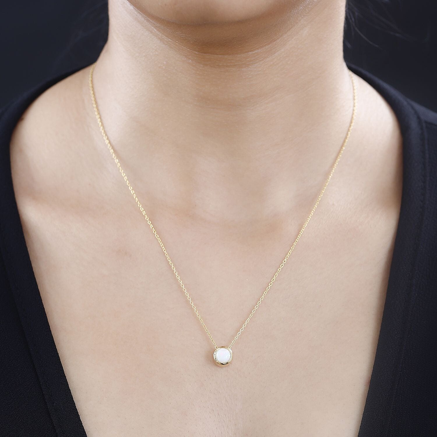 Ethiopian Opal Pendant with Chain (Size 20) in 18K YG Vermeil Sterling Silver