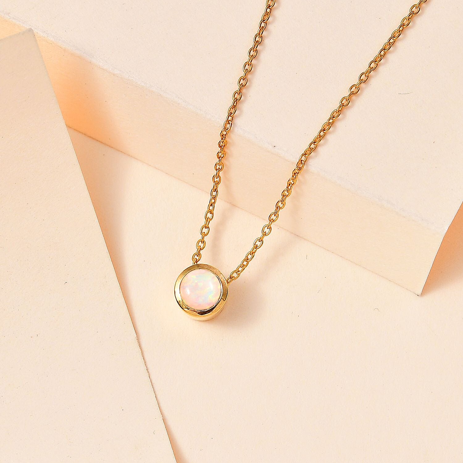 Ethiopian Opal Pendant with Chain (Size 20) in 18K YG Vermeil Sterling Silver