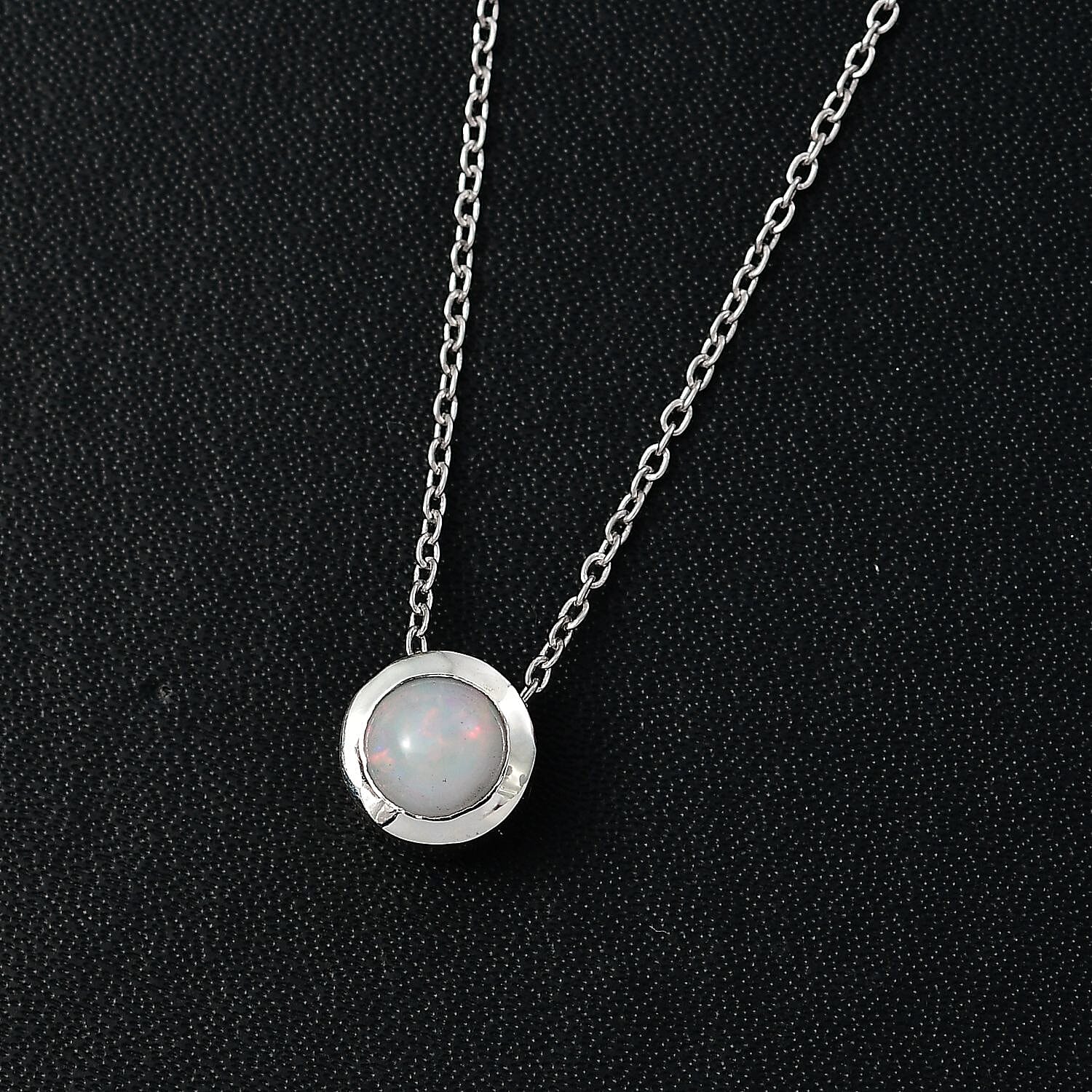 Ethiopian Opal Pendant with Chain (Size 20) in Rhodium Overlay Sterling Silver  0.600  Ct.
