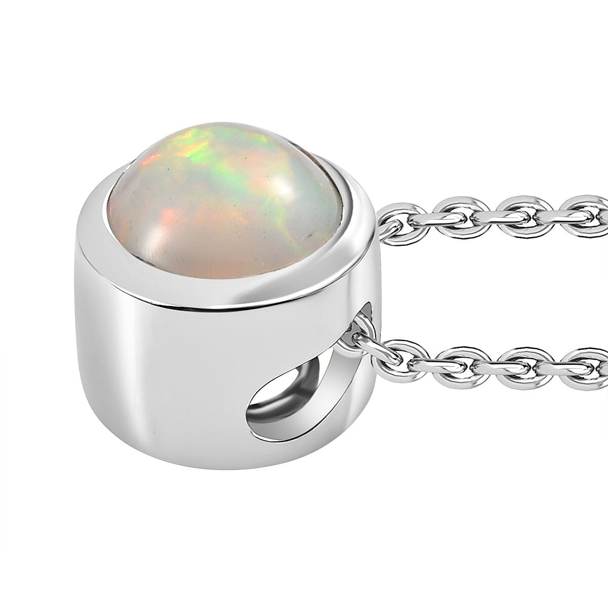 Ethiopian Opal Pendant with Chain (Size 20) in Rhodium Overlay Sterling Silver  0.600  Ct.