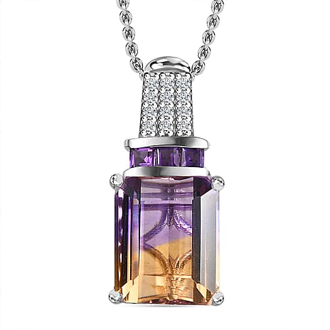 Premium Ametrine, Citrine and African Amethyst with Natural Zircon Pendant with Chain (Size 20) 6.72 Ct.