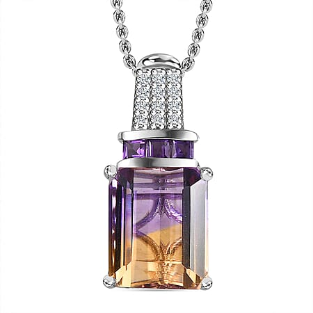 Premium Ametrine, Citrine and African Amethyst with Natural Zircon Pendant with Chain (Size 20) 6.72 Ct. Premium Ametrine, Citrine and African Amethyst with Natural Zircon Pendant with Chain (Size 20) 6.72 Ct.