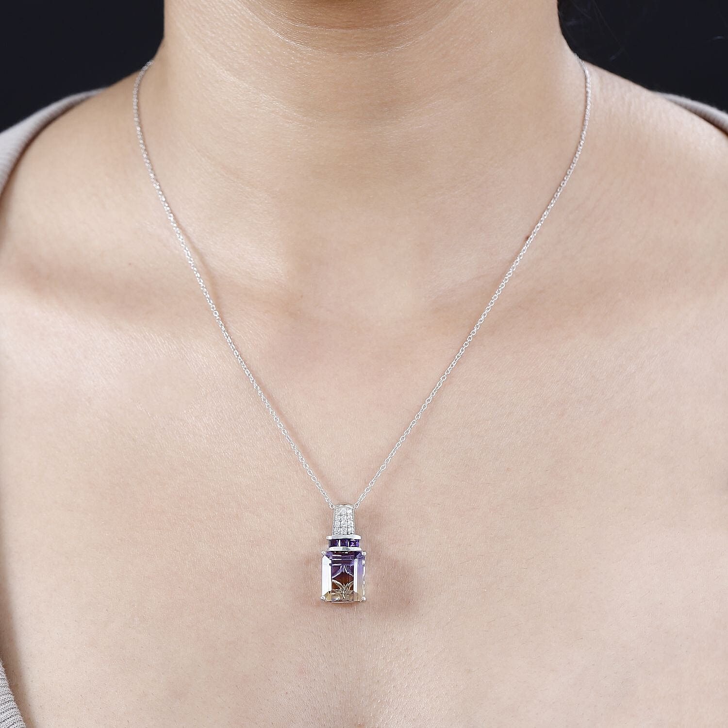 Premium Ametrine, Citrine and African Amethyst with Natural Zircon Pendant with Chain (Size 20) 6.72 Ct.
