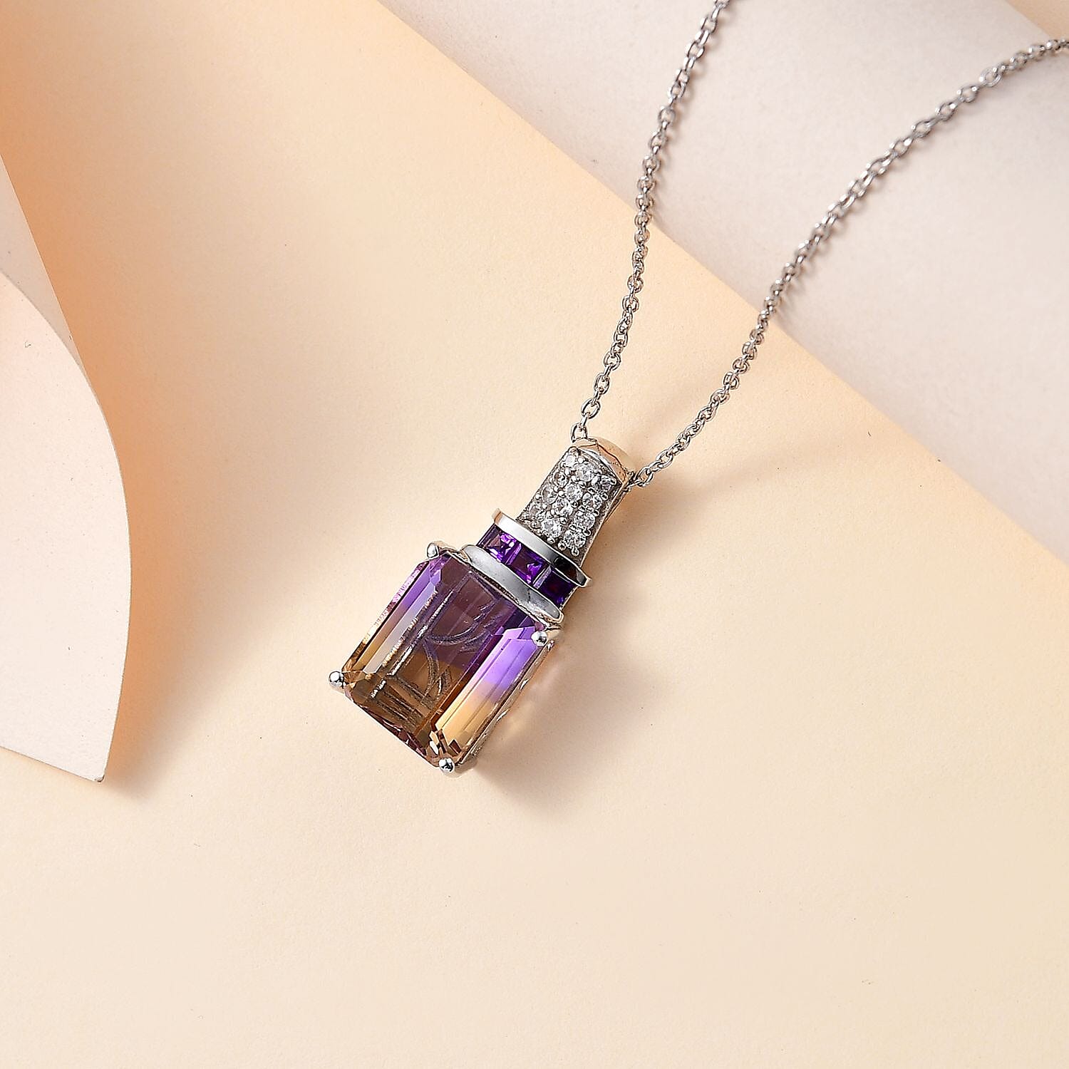 Premium Ametrine, Citrine and African Amethyst with Natural Zircon Pendant with Chain (Size 20) 6.72 Ct.