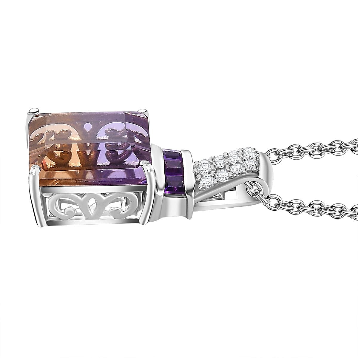 Premium Ametrine, Citrine and African Amethyst with Natural Zircon Pendant with Chain (Size 20) 6.72 Ct.