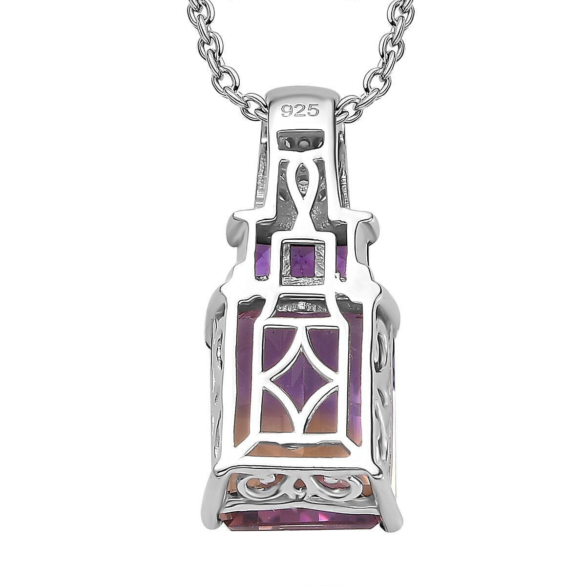 Premium Ametrine, Citrine and African Amethyst with Natural Zircon Pendant with Chain (Size 20) 6.72 Ct.