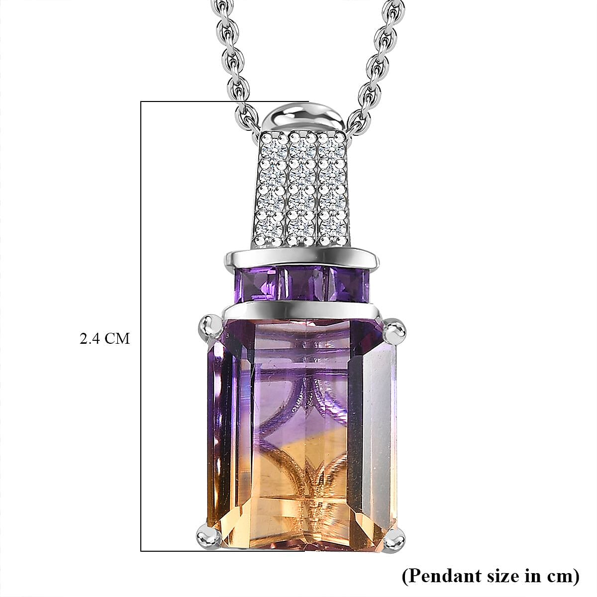 Premium Ametrine, Citrine and African Amethyst with Natural Zircon Pendant with Chain (Size 20) 6.72 Ct.