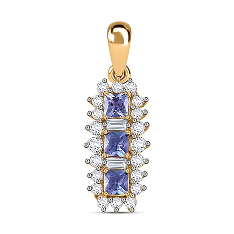 Tanzanite Trilogy Pendant with Natural Zircon in 18K YG Vermeil Plated Sterling Silver 1.70 Ct