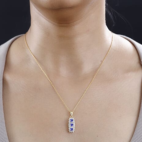 Tanzanite Trilogy Pendant with Natural Zircon in 18K YG Vermeil Plated Sterling Silver 1.70 Ct