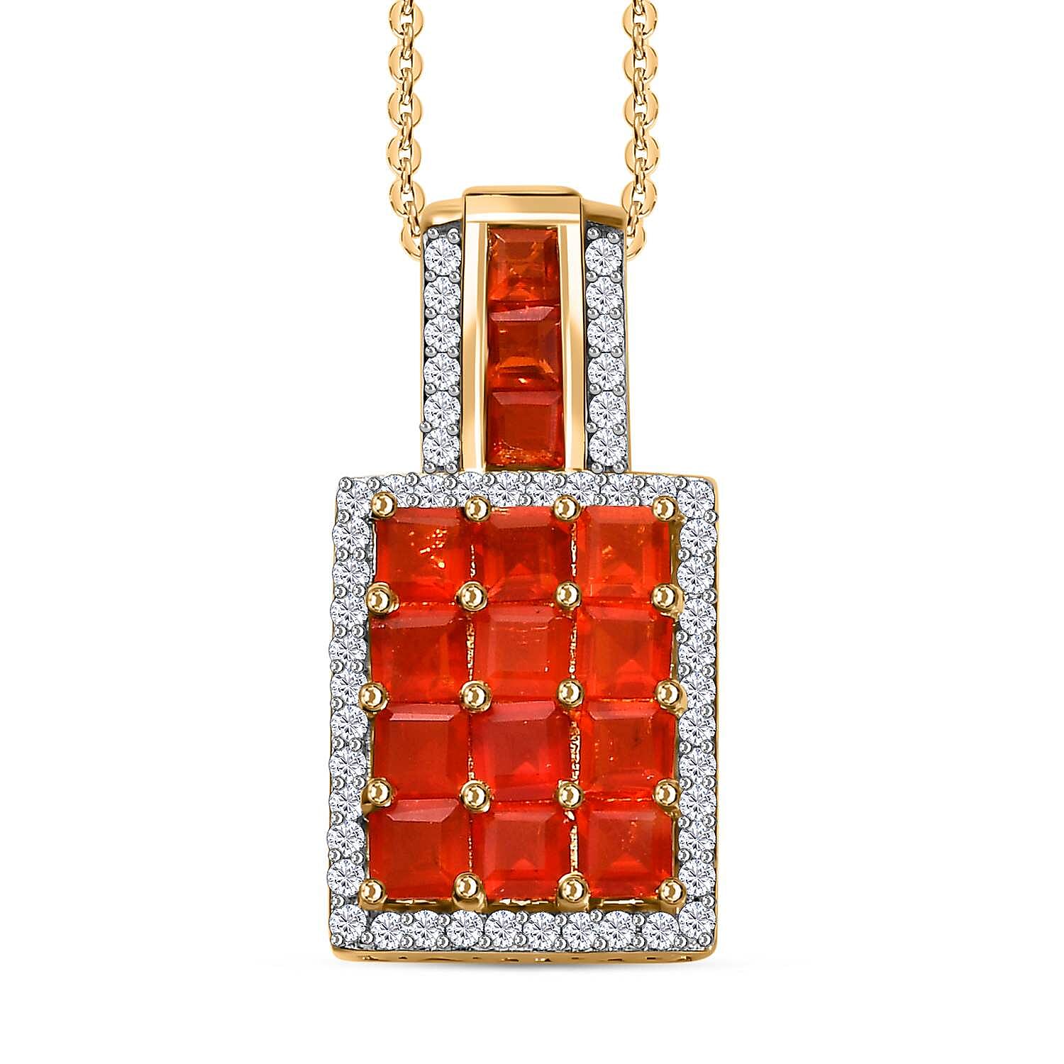 Salamanca Fire Opal & Zircon Pendant with Chain (Size 20) in 18K Vermeil Yellow Gold Plated Sterling Silver 2.35 Ct.