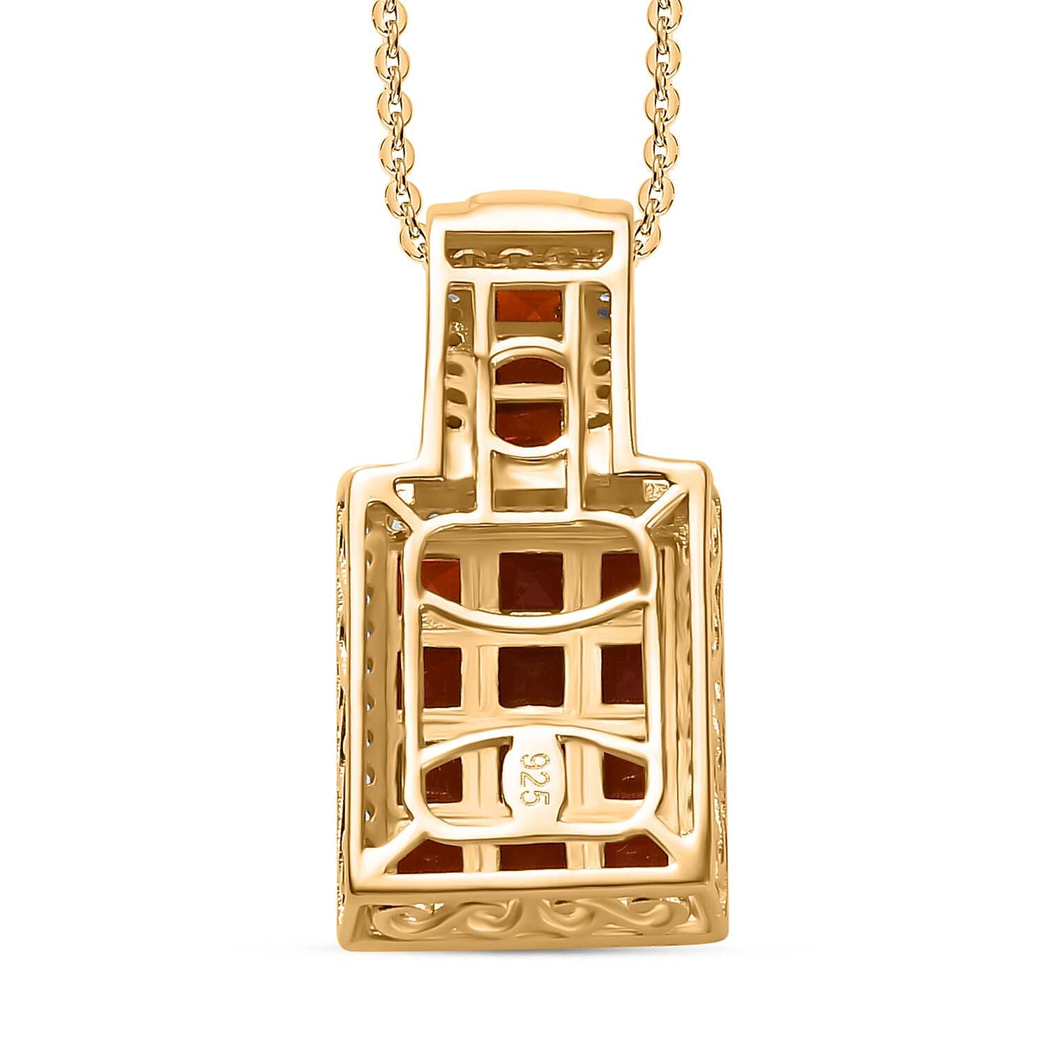 Salamanca Fire Opal & Zircon Pendant with Chain (Size 20) in 18K Vermeil Yellow Gold Plated Sterling Silver 2.35 Ct.