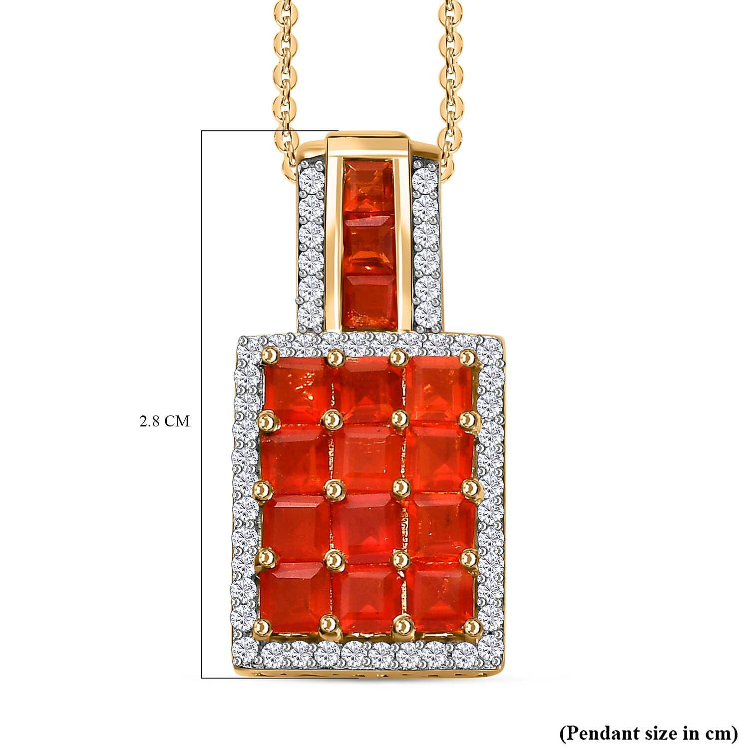 Salamanca Fire Opal & Zircon Pendant with Chain (Size 20) in 18K Vermeil Yellow Gold Plated Sterling Silver 2.35 Ct.