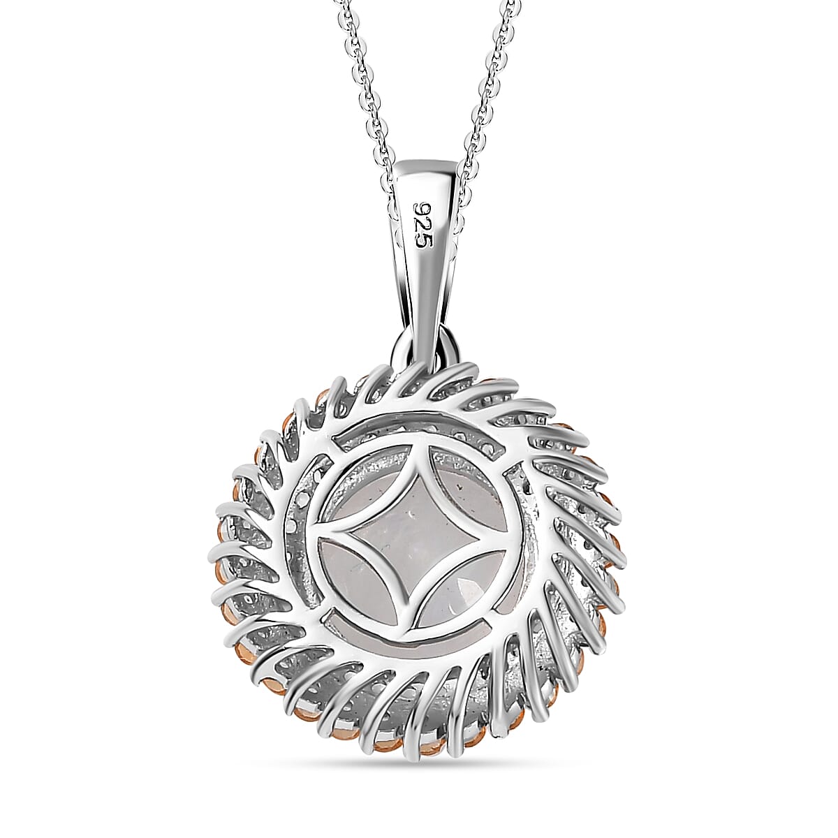 Moon Glow Moonstone, Fire Opal & White Zircon Pendant with Chain (Size 20) in Rhodium Overlay Sterling Silver 4.010  Ct.