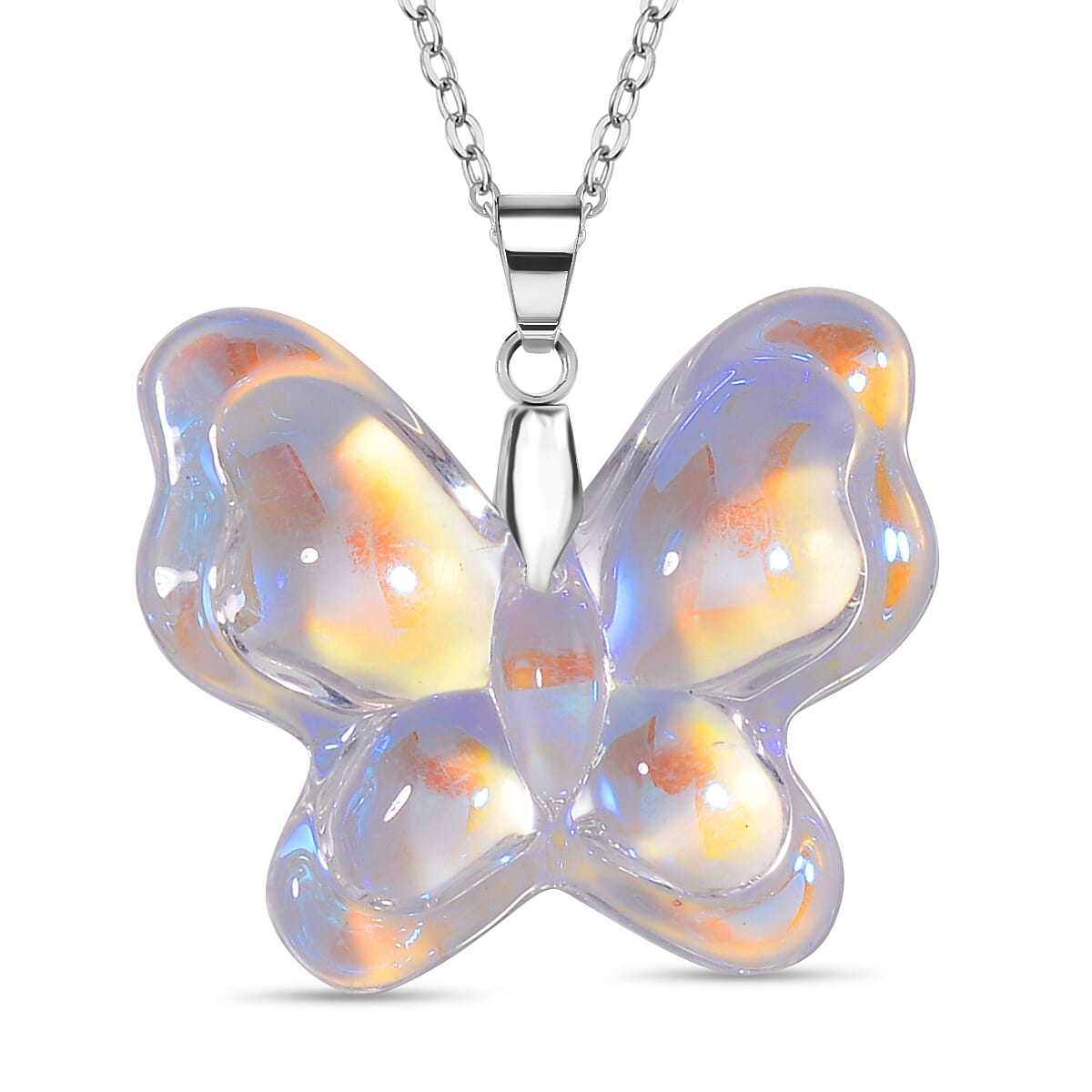 Simulated Mystic White Crystal Pendant with Chain (Size 24)