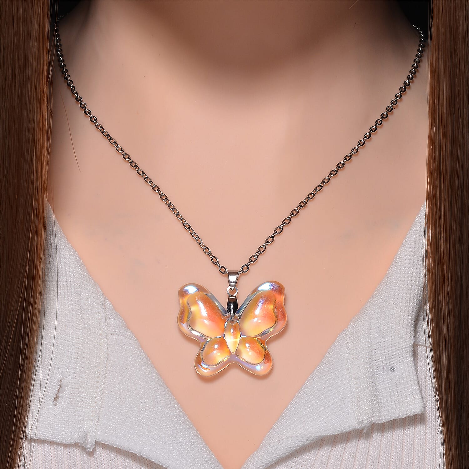 Simulated Mystic White Crystal Pendant with Chain (Size 24)