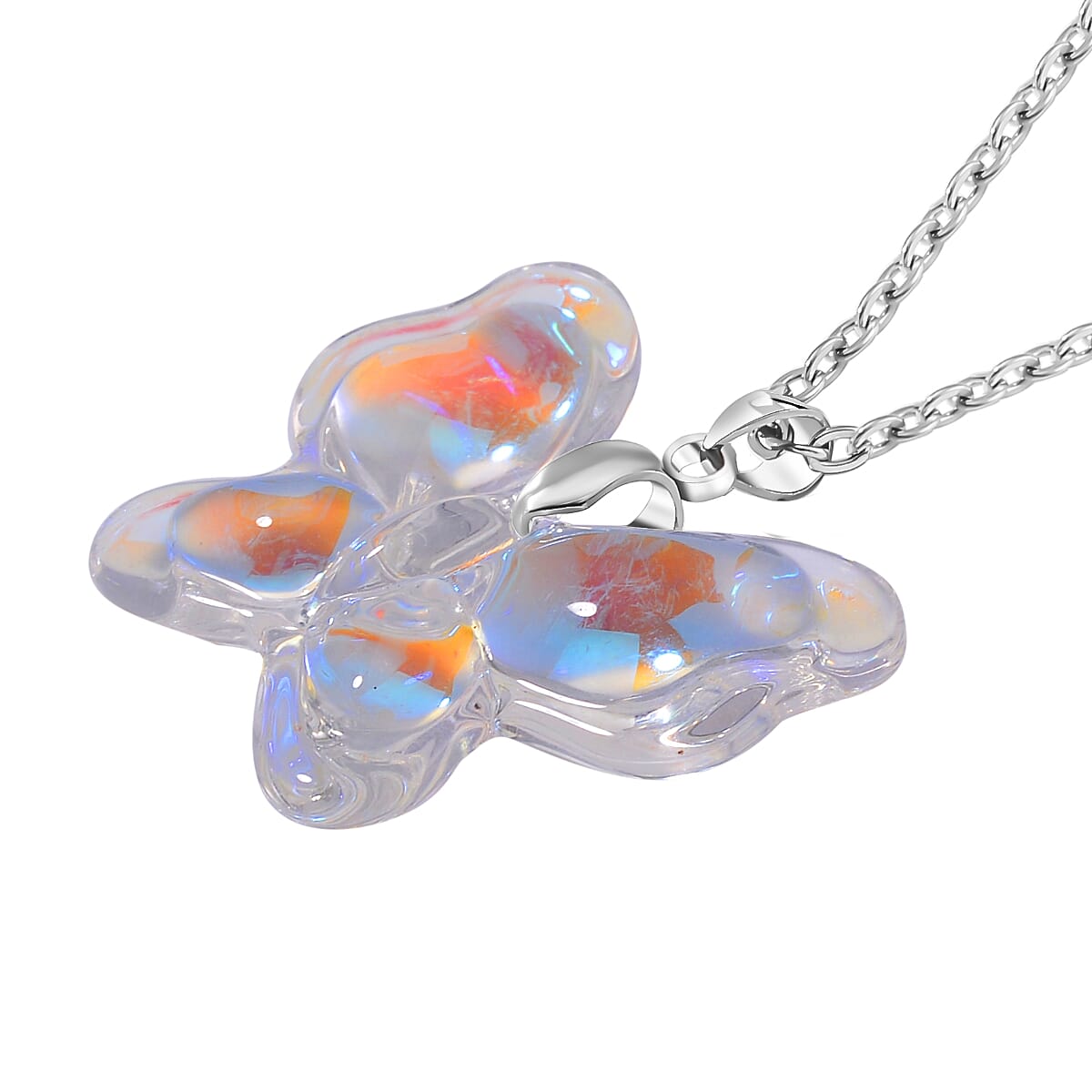 Simulated Mystic White Crystal Pendant with Chain (Size 24)