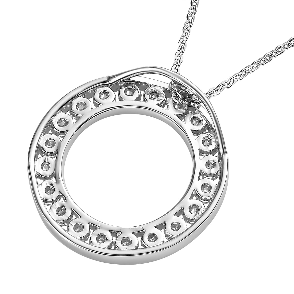 Moissanite Circle Pendant with Chain (Size 20) in Rhodium Overlay Sterling Silver 1.20 Ct.