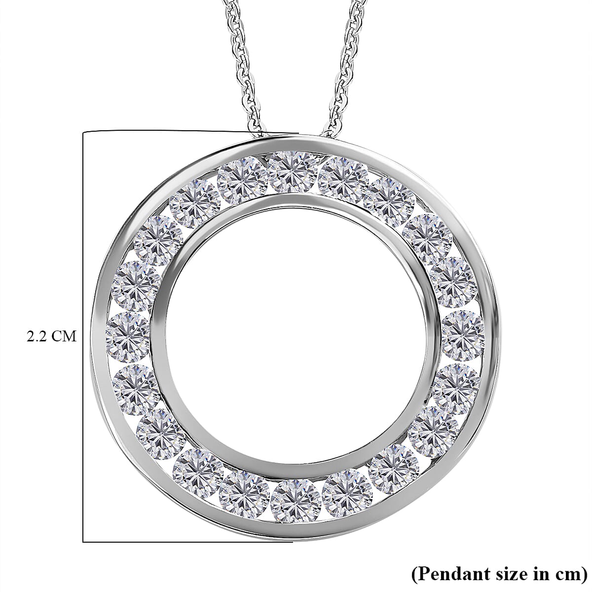 Moissanite Circle Pendant with Chain (Size 20) in Rhodium Overlay Sterling Silver 1.20 Ct.