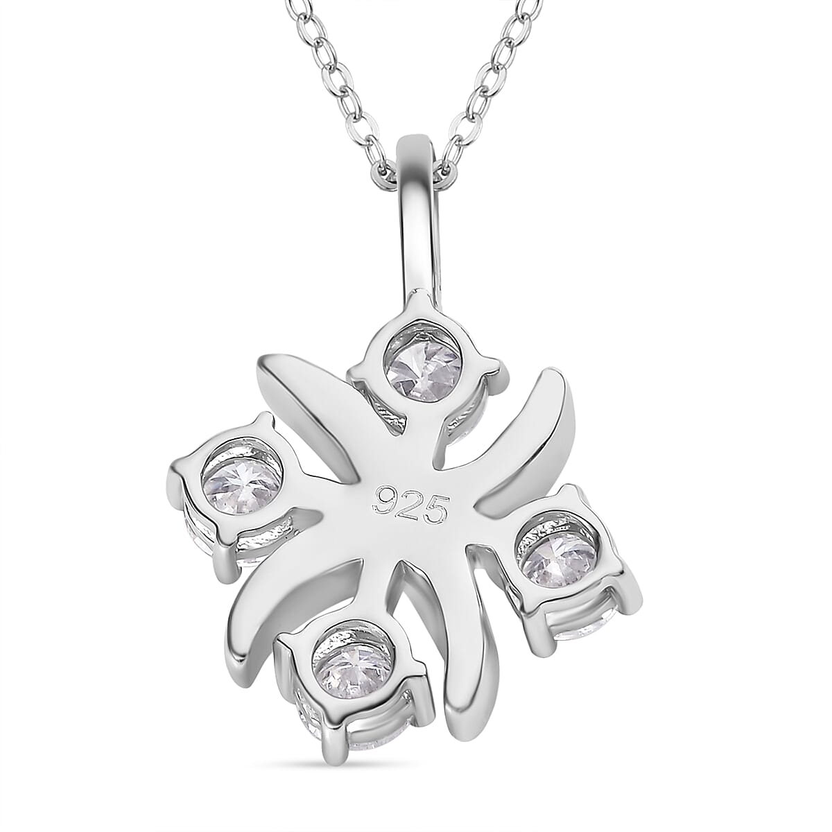 Moissanite Lucky Cross Love Heart Pendant with Chain (Size 20) in Rhodium Overlay Sterling Silver 1.32 Ct, Silver  Wt. 5.2 Gms