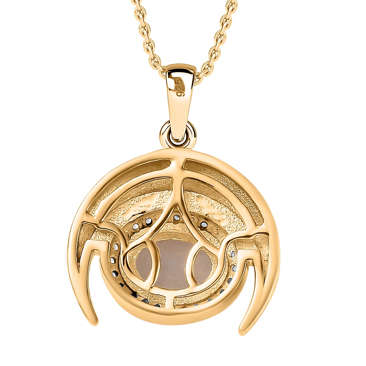 Moon Glow Moonstone & Natural Zircon Pendant with Chain (Size 20) in 18K YG Vermeil Sterling Silver 1.04 Ct, Silver Wt. 5.33 Gms