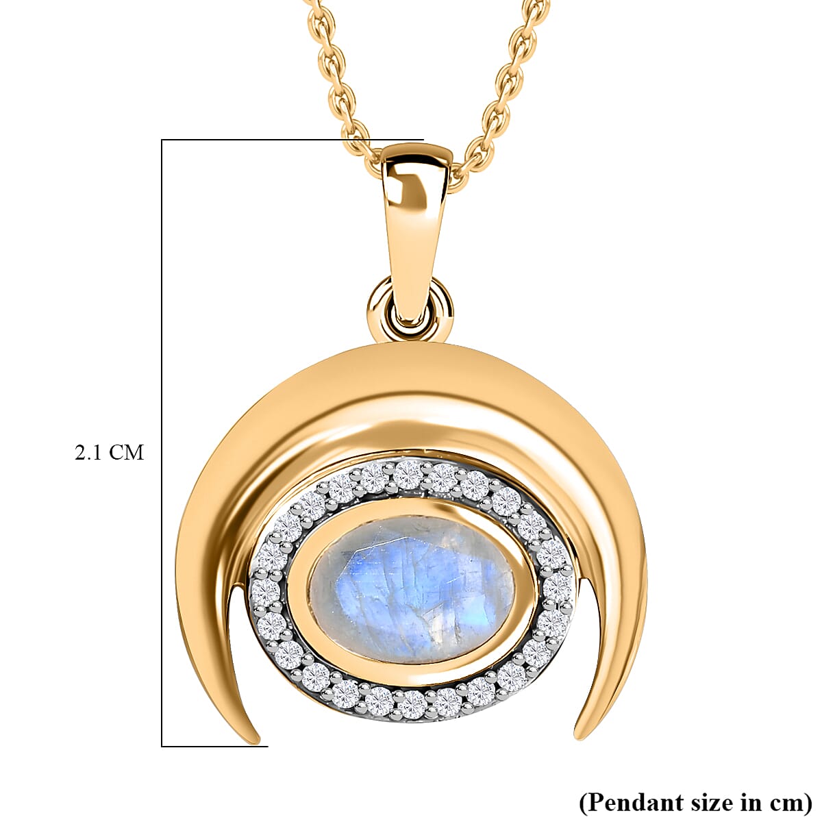 Moon Glow Moonstone & Natural Zircon Pendant with Chain (Size 20) in 18K YG Vermeil Sterling Silver 1.04 Ct, Silver Wt. 5.33 Gms