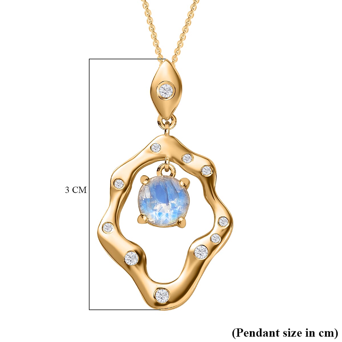Moon Glow Moonstone & Natural Zircon Pendant with Chain (Size 20) in 18K YG Vermeil Sterling Silver 1.15 Ct, Silver Wt. 5.81 Gms