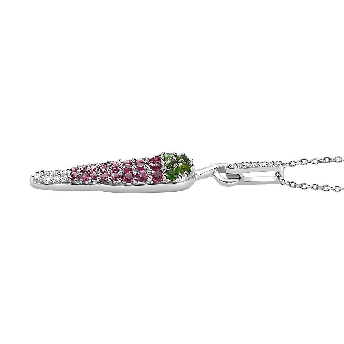 GP Chilli Pepper Collection - Natural Chrome Diopside & Multi Gemstone Pendant with Chain (Size 20) in Rhodium Overlay Sterling Silver 1.01 Ct