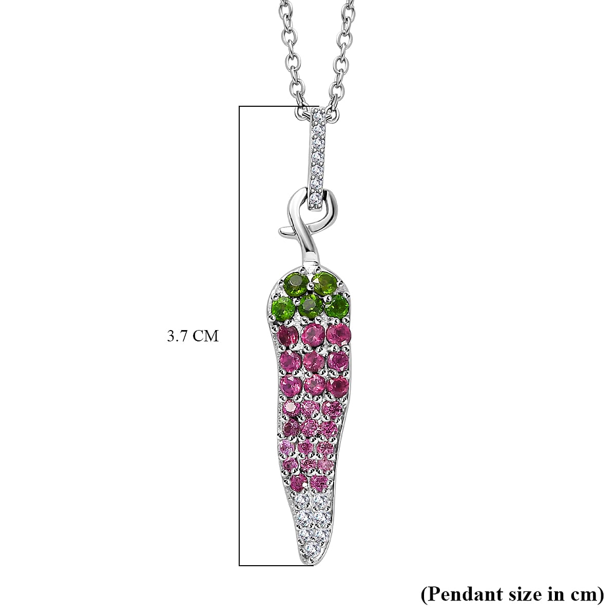 GP Chilli Pepper Collection - Natural Chrome Diopside & Multi Gemstone Pendant with Chain (Size 20) in Rhodium Overlay Sterling Silver 1.01 Ct