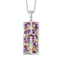 GP Italian Garden Collection - Multi Gemstone Pendant with Chain (Size 20) in Rhodium Overlay Sterling Silver